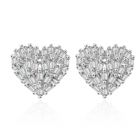 Elegant Copper Heart Stud Earrings For Women Shiny Rhinestone Inlaid Minimalist Jewelry For Party Gold Silver Color
