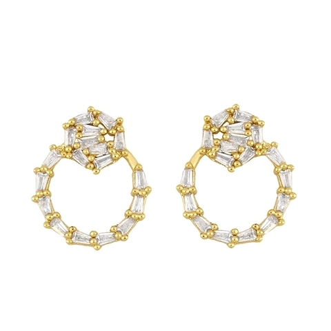 Elegant Butterfly And Geometric Circle Stud Earrings For Women Copper With Cubic Zirconia Inlaid Gold Plated Jewelry