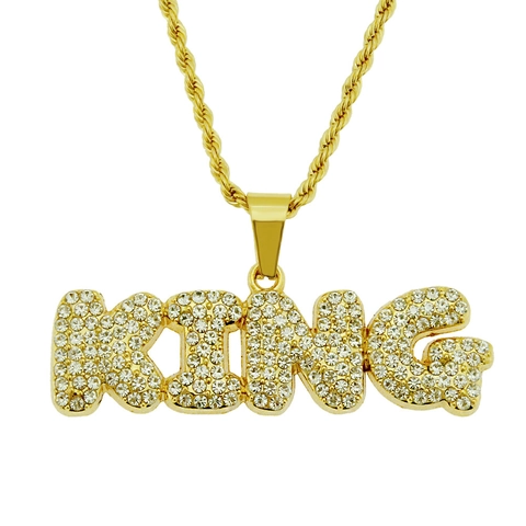 Collar Con Colgante De Letra King Hip Hop Aleación Diamantes De Imitación Con Cadena De Cuerda De Hierro Moda Urbana Para Hombre