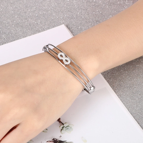 Pulsera De Brazalete De Triple Alambre Con Símbolo De Infinito Acero Inoxidable Diamantes De Imitación Ajustable Elegante