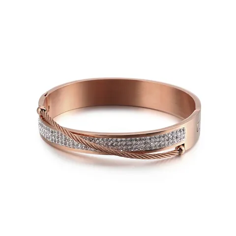 Brazalete De Acero Inoxidable Para Mujer Con Circonita Pavé Y Diseño De Cable Moda Lujo Pulsera De Puño
