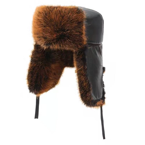 Trapper Hat Faux Fur PU Leather Winter Warm Windproof Ear Flaps Ushanka Aviator Russian Style For Outdoor Cycling