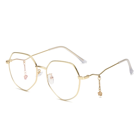 Gafas De Montura Metálica Poligonal Retro Con Colgante De Estrella Anti-Luz Azul Lente Transparente Para Mujeres