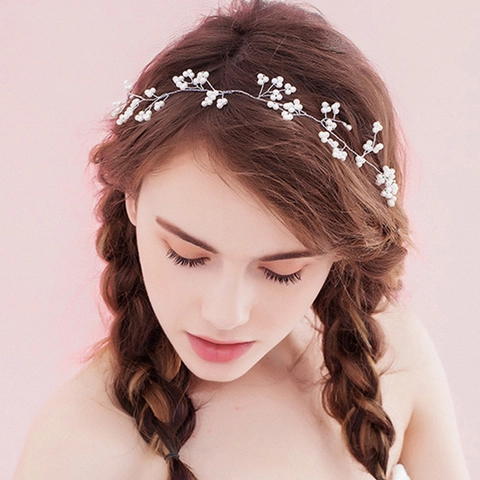 Vite Per Capelli Da Sposa Fatta A Mano Cerchietto Künstliche Perle Sintetiche Filo Lega Argento Copricapo Matrimonio Flessibile Per Donne