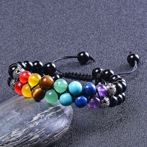 Bracelet Tressé Multicouche Chakra En Pierre Naturelle Ajustable Obsidienne Œil De Tigre Bijoux Yoga Unisexe