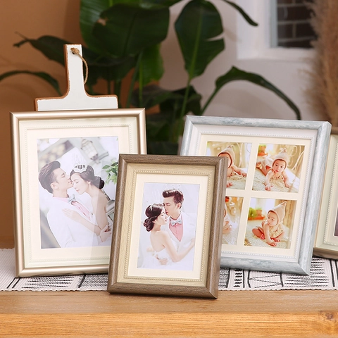 Cadre Photo Style Européen Avec Grain De Bois Et Bordure Perlée Pour Décoration De Table Ou Murale