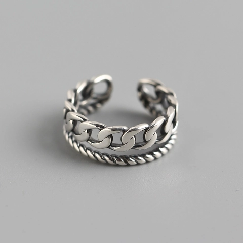Vintage Doppelreihiger Kettenring Mit 925 Sterling Silber Verstellbares Offenes Seildreh Design Für Damen Chic