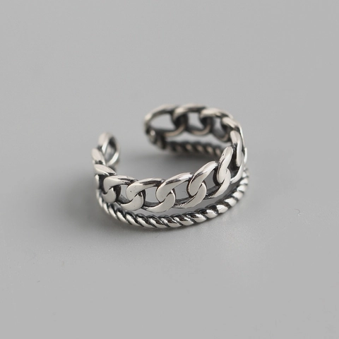 Vintage Doppelreihiger Kettenring Mit 925 Sterling Silber Verstellbares Offenes Seildreh Design Für Damen Chic