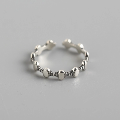 Anello In Argento Sterling 925 Vintage Retrò Design A Catena Di Perline Geometriche Regolabile Gioielli Per Donna