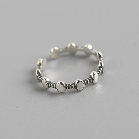 Anello In Argento Sterling 925 Vintage Retrò Design A Catena Di Perline Geometriche Regolabile Gioielli Per Donna