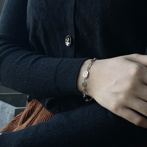 Bracciale Minimalista In Argento Sterling 925 Con Ciondolo Ritratto Ragazzo E Disco Rotondo Catena A Maglie Per Donna