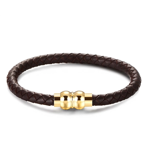Bracciale In Pelle Intrecciata Da Uomo Con Chiusura Magnetica In Acciaio Inossidabile 316L Polsino Punk Casual