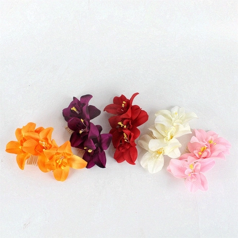 Orchidee Blumen Haarkamm Satin Stoff Künstlich Floral Legierung Kopfschmuck Braut Hochzeit Strand Urlaub Boho