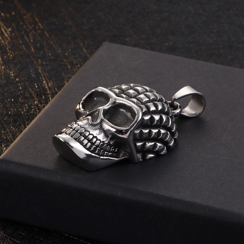 Herren Totenkopf Anhänger Aus Edelstahl Hip Hop Punk Gothic Stil Vintage Silber Geschnitzte Textur Schmuck
