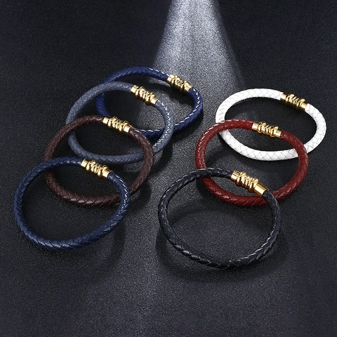 Geflochtenes Lederarmband Mit 316L Edelstahl Magnetverschluss Mode Punk Lässig Herren Armband