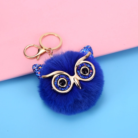 Lindo Búho de Dibujos Animados Llavero de Bola de Peluche Pelo Sintético Aleación Purpurina Colgante de Bolso Decorativo Accesorios Mujer Regalo