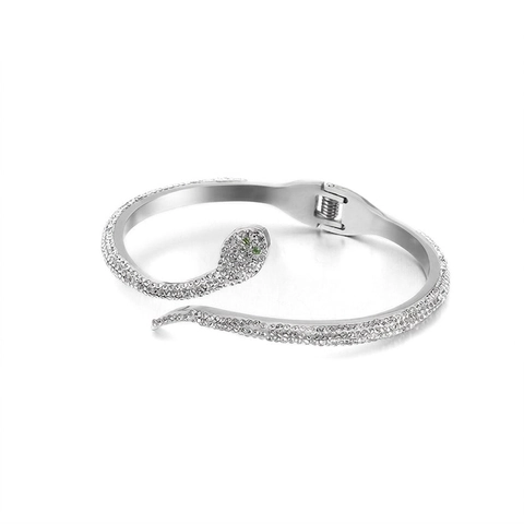 Bracciale A Serpente In Acciaio Inossidabile Placcato Oro 18K Zirconi Scintillanti Occhi Verdi Animale Per Donne