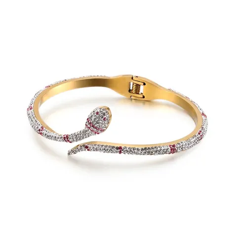 Bracciale A Serpente In Acciaio Inossidabile Strass Zircone Intarsiato Cerniera Per Donne Gioielli Eleganti