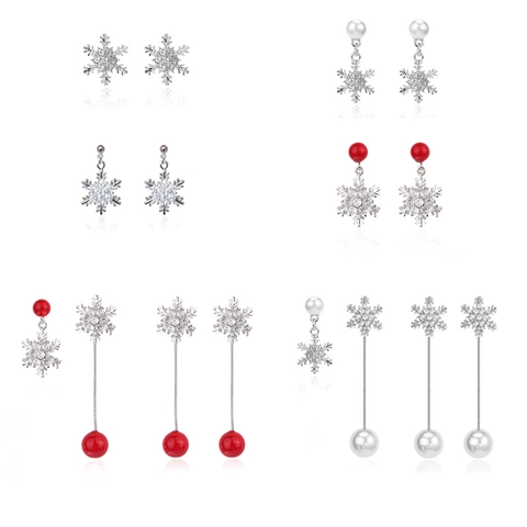 Boucles D'oreilles Pendantes Flocon De Neige Strass Long Gland Künstliche Perle Bijoux Femmes Avec Tige En Argent 925