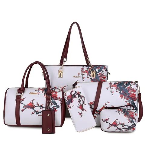Women Handbag Tote Shoulder Bag Wallet Pouch PU Leather Floral Print Vintage Style Fashion Crossbody