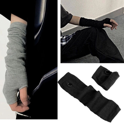 Scaldabraccia Lunghi In Maglia Guanti Senza Dita Con Foro Per Il Pollice A Righe Gothic Punk Ninja Streetwear Unisex