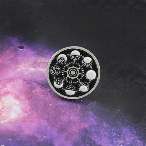 Mondphasen Zyklus Emaille Pin Rund Legierung Astronomie Planet Galaxie Brosche Abzeichen Für Weltraum Liebhaber