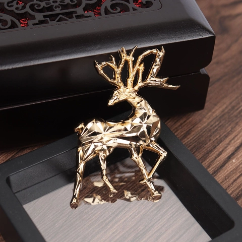 Minimalistische 3D Hirsch Brosche Damen Herren Legierung Facettiert Rentier Anstecknadel Weihnachten Anzug Schmuck