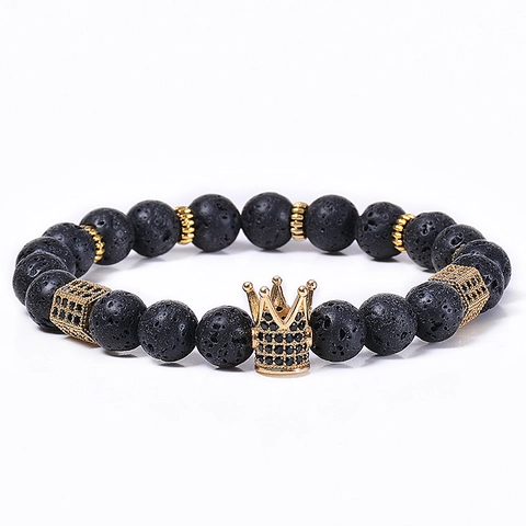 Bracciale In Pietra Lavica Corona In Rame Zircone Corda Intrecciata Regolabile Diffusore Oli Essenziali Gioielli Unisex