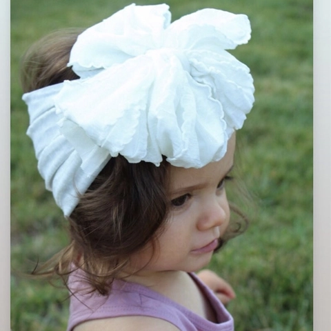 Kids Baby Large Bow Headband Ruffled Mesh Lace Elastic Hair Band Sweet Headwear Accessories