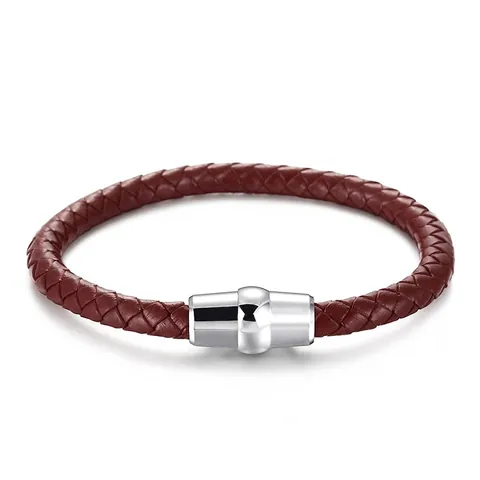 Bracciale In Pelle Di Vacchetta Intrecciata Per Uomo Con Chiusura Magnetica In Acciaio Inossidabile 316L Stile Punk Hip Hop