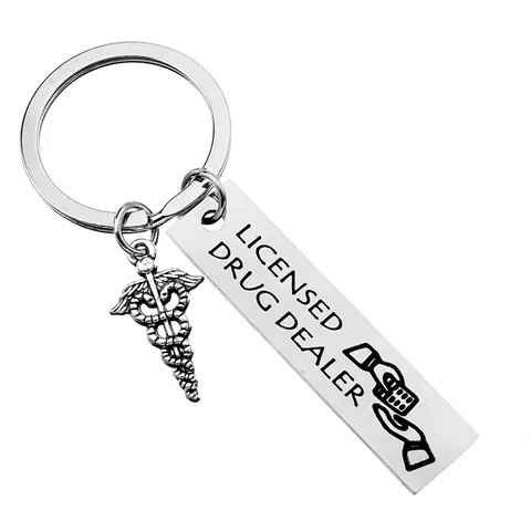 Porte-clés Acier Inoxydable Licensed Drug Dealer Médical Caduceus Charm Cadeau Humour Drôle Pharmacien Médecin Infirmière