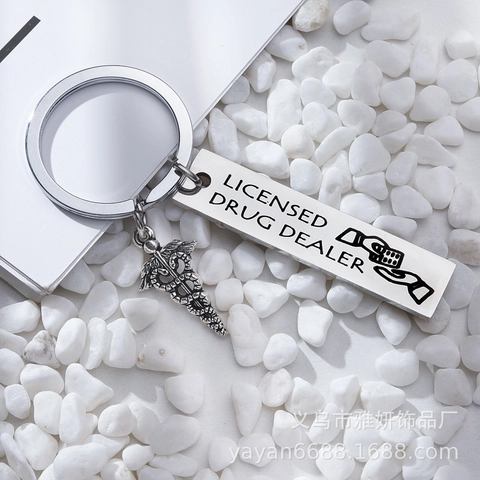 Porte-clés Acier Inoxydable Licensed Drug Dealer Médical Caduceus Charm Cadeau Humour Drôle Pharmacien Médecin Infirmière