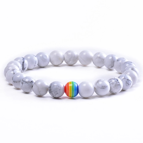 Bracelet En Perles De Pierre Naturelle Accent Rayé Arc-En-Ciel Cordon Tressé Ajustable Ou Élastique Bijou Unisexe