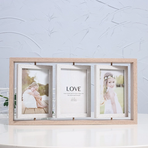 Rotating Wooden Photo Frame Double Sided Nordic Style Creative Desktop Picture Holder For Home Decor MDF