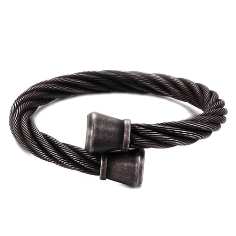 Brazalete Abierto Para Hombre De Acero Inoxidable Cable Trenzado Estilo Industrial Punk Vintage Joyería