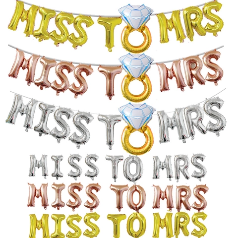Palloncini Lettere Miss To Mrs Foglio Alluminio Decorazione Matrimonio Festa Addio Nubilato Palloncino Forma Anello Diamante