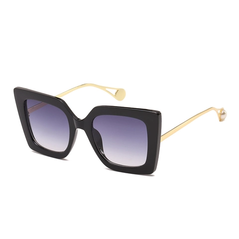 Oversized Square Sunglasses With Metal Temples And Artificial Pearl Ends PC Frame UV400 Gradient Lenses Fashion Eyewear For Women