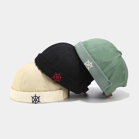 Vintage Docker Hat Brimless Miki Hat Adjustable Leather Strap Cotton Corduroy Streetwear Retro Unisex Cap
