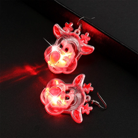 LED Christmas Light Up Earrings Plastic Acrylic With Alloy Hooks Glowing Santa Reindeer Snowman Novelty Holiday Party Jewelry Women