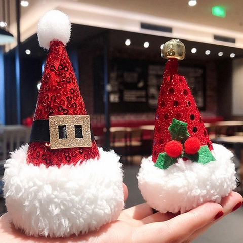 Mini Pinces À Cheveux Chapeau De Noël Paillettes Peluche Bois De Renne Flocon De Neige Accessoires Cheveux De Fête Festifs