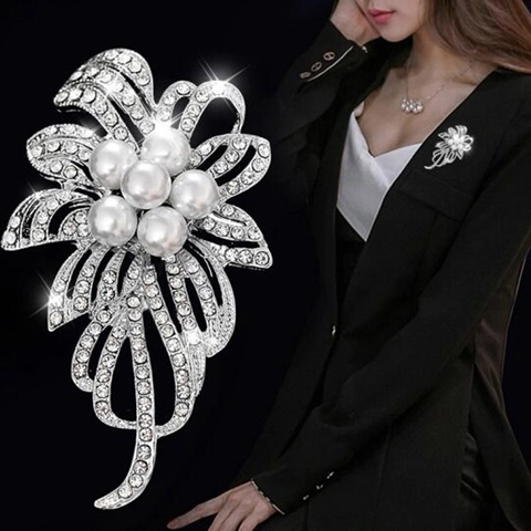 Spilla Elegante Fiore Perla Artificial Lega Zinco Strass Design Foglia Per Donna Decorazione Abbigliamento Festa Matrimonio Formale