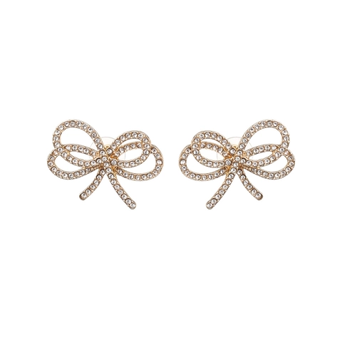 Alloy Bowknot Stud Earrings With Faux Artificial Pearls And Rhinestones Simple Elegant Korean Style Fashion Jewelry For Women