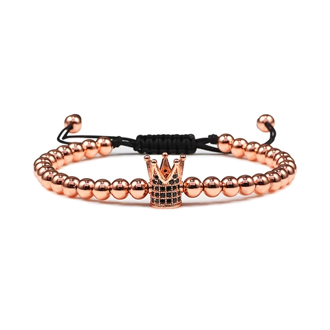 Handgefertigtes Gewebtes Seilarmband Mit Mikro-Eingelegter Zirkonia-Krone Kupferperlen Punk-Stil Verstellbares Perlenarmband Für Unisex-Schmuck
