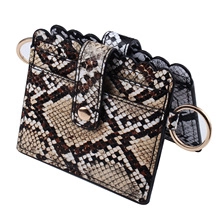 Portacarte in Pelle PU con Blocco RFID e Bordo a Onde Custodia per Carte Bancarie Multislot Portafoglio per Carte con Portachiavi Fantasia Serpente Marmo