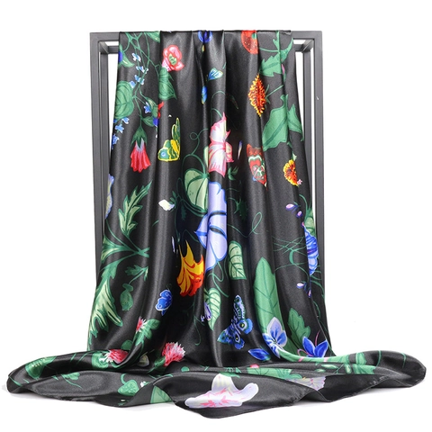 Sciarpa Quadrata In Raso Donna Stampa Floreale Farfalla Foulard Capelli Collo Elegante Moda