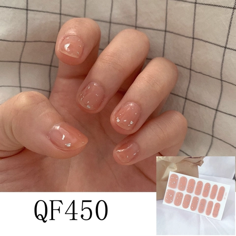 Gradient Nude Pink Full Cover Nail Stickers Glitter Waterproof Peelable Matte Manicure Decor For Women