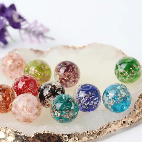 Leuchtende Lampwork Glasperlen Goldsand Leuchten Im Dunkeln Runde Lose Perlen Für DIY Schmuckherstellung Armband Zubehör