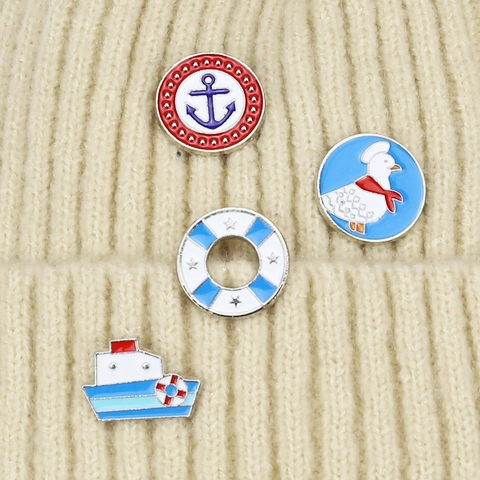 Cartoon Nautische Emaille Pin Zinklegering Anker Schip Reddingsboei Meeuw Broche Voor Kleding Tassen Sieraden Cadeau