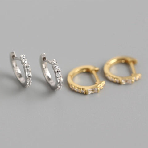 Boucles D'oreilles Créoles Argent Sterling 925 Zircone Cubique Rectangulaire Ronde Style Huggie Bijoux Mode