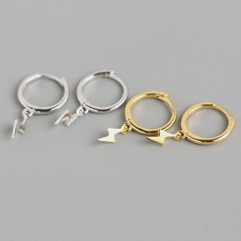 Orecchini A Cerchio Con Ciondolo A Fulmine Argento Sterling 925 Mini Minimalista Delicato Huggie Gioielli Donna
